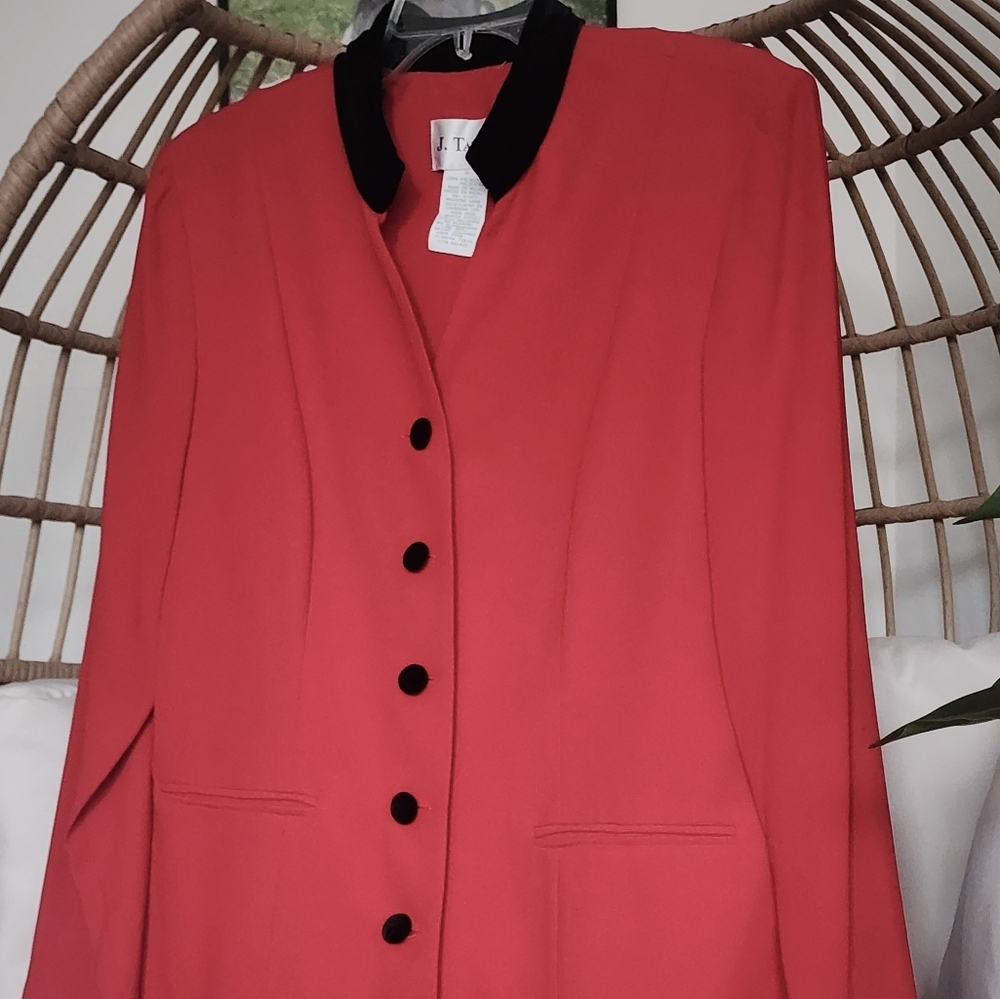 J. Taylor Red Sheath Dress W Black Velvet Collar & Buttons Long Sleeve Sz 16 NWT - Picture 3 of 11
